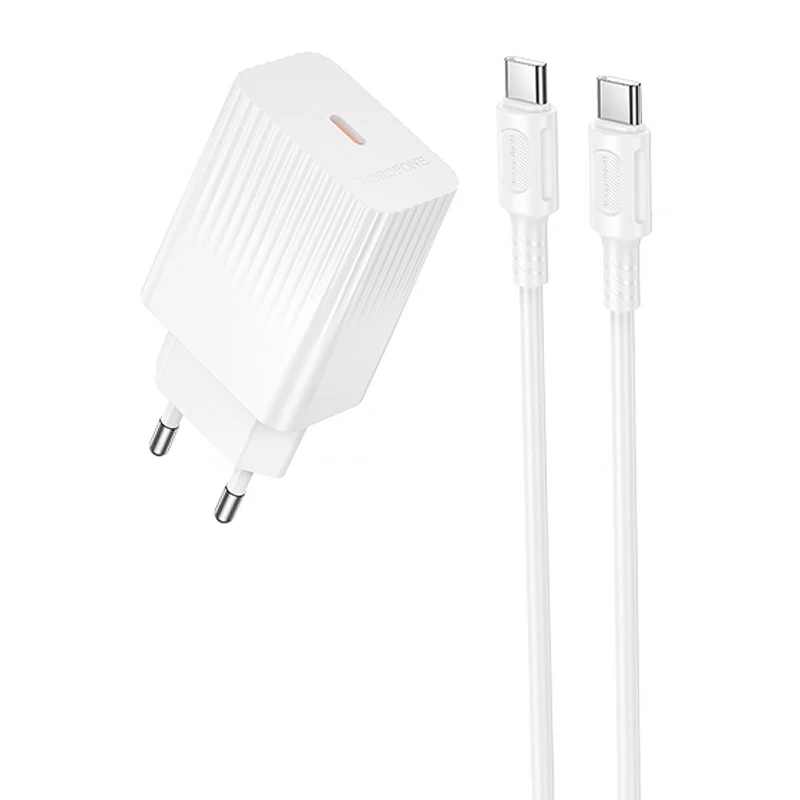 МЗП Borofone BAS73A Source PD20W (1USB-C) + кабель Type-C to Type-C – White. Фото 1 з 5