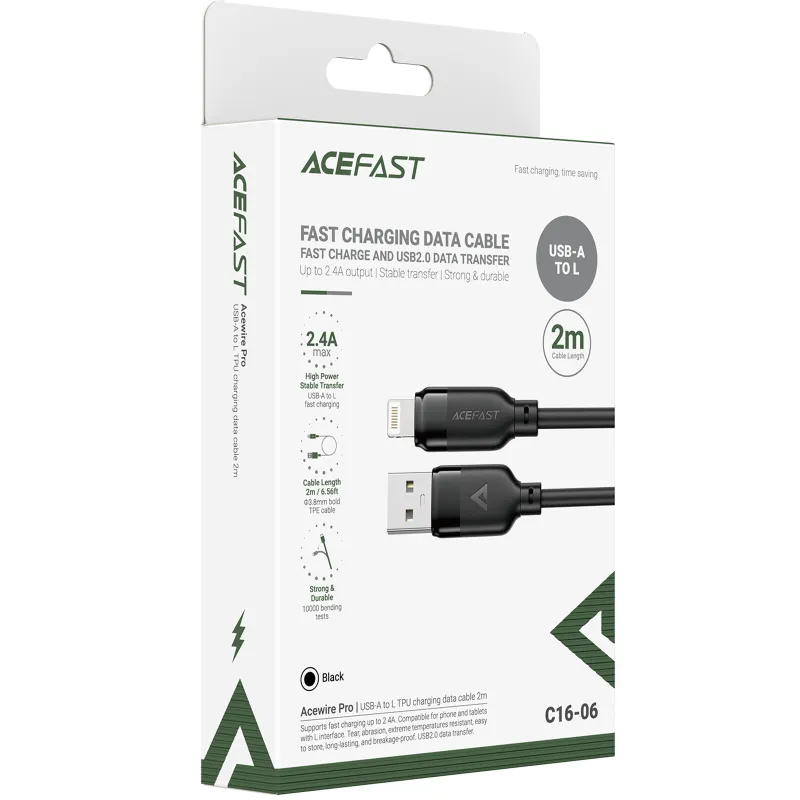 Дата кабель Acefast C16-06 USB to Lightning 2.4A (2m) – Black. Фото 5 з 5