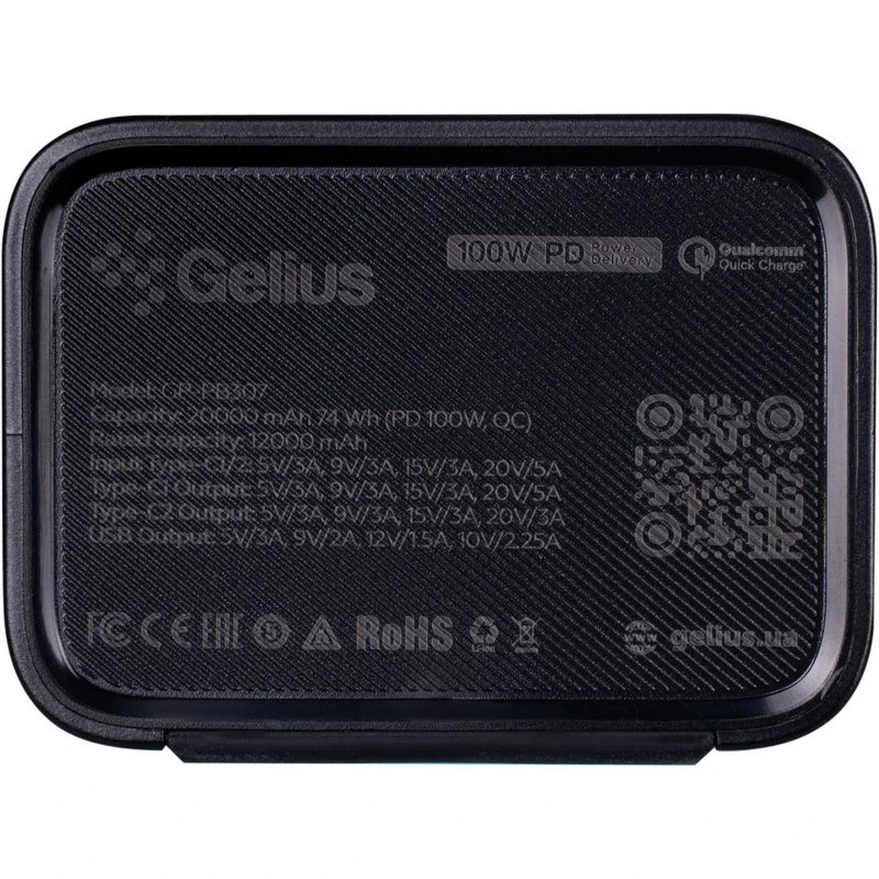 Портативний ЗП Power Bank Gelius GT GP-PB307 100W QC+PD 20000mAh – Black. Фото 3 з 7