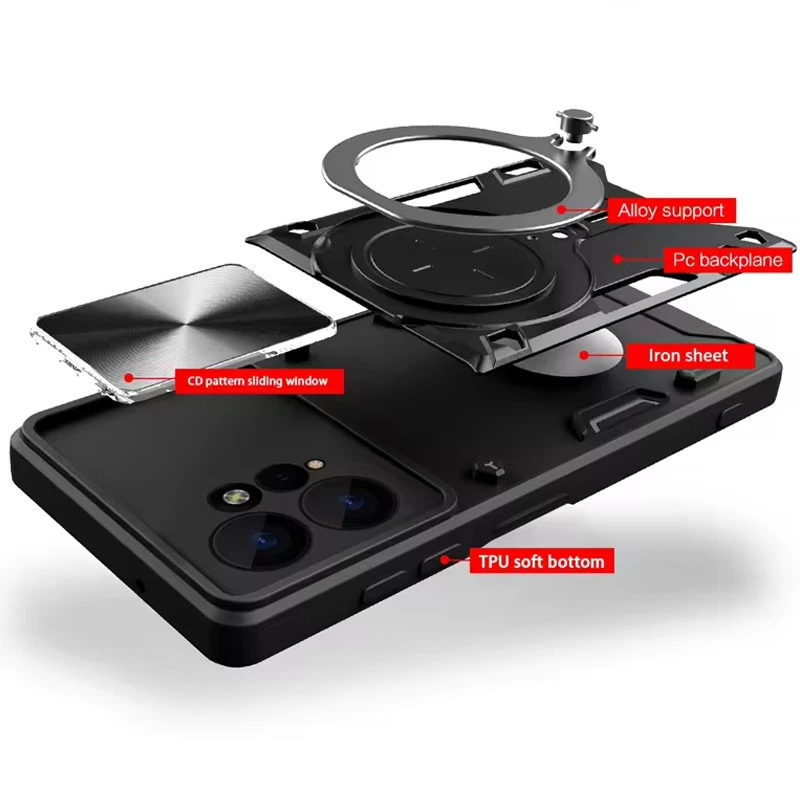 Ударостійкий чохол Bracket Ringstand із захисною шторкою для камери на Xiaomi Redmi Note 12 4G – Black. Фото 4 з 7