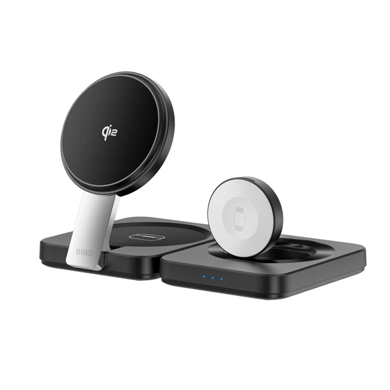 БЗУ WIWU Wi-W028 QI2 3 in 1 wireless charger – Black. Фото 4 из 5