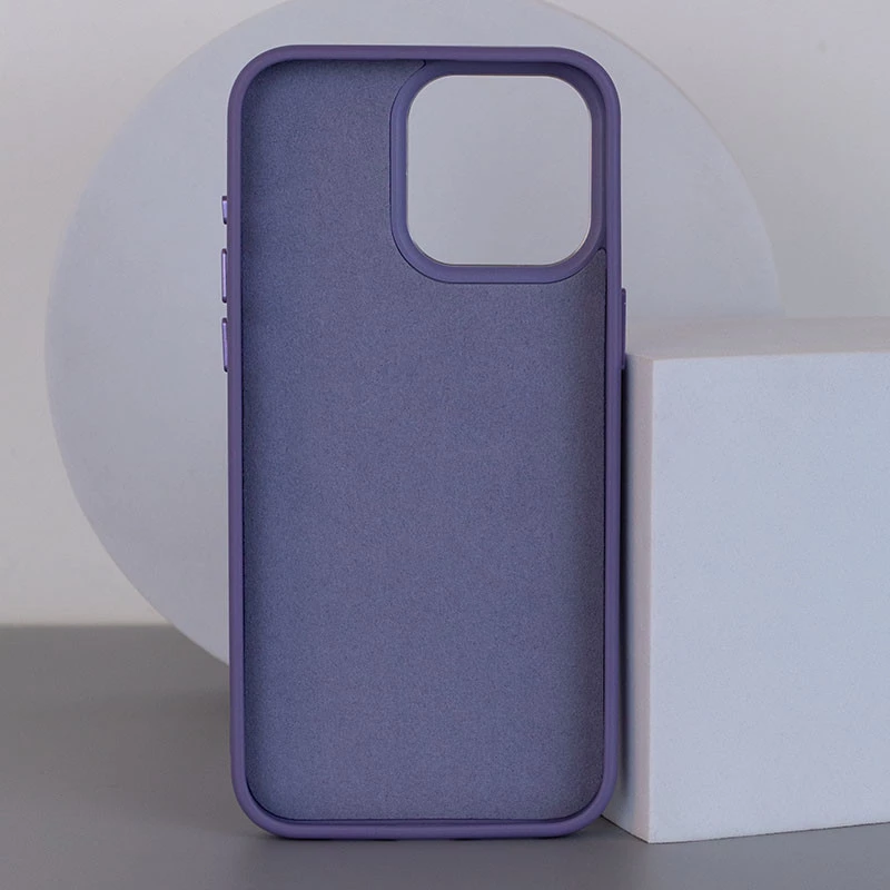 Кожаный чехол Bonbon с металлическими кнопками и MagSafe на Apple iPhone 15 (6.1") – Серый / Lavender. Фото 3 из 6