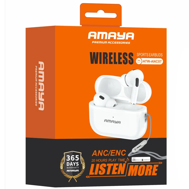 Бездротові TWS навушники Amaya ANC07 ANC+ENC – White. Фото 2 з 2