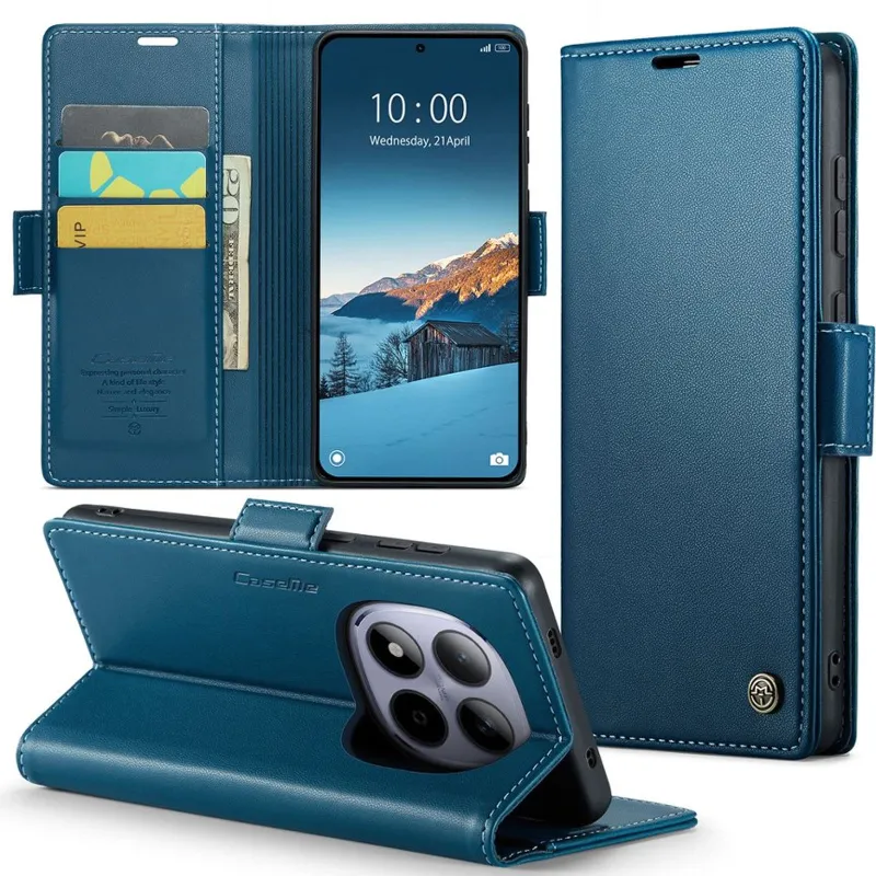 Шкіряний чохол-книжка CaseMe Nappa leather для Xiaomi Redmi Note 15 Pro 4G – Blue. Фото 7 з 10