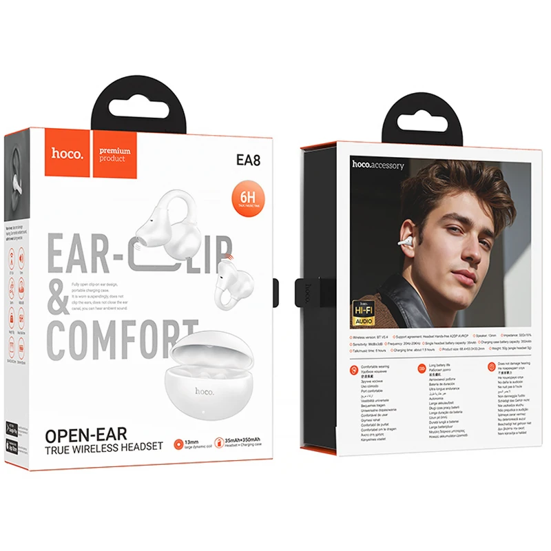 Бездротові TWS навушники Hoco EA8 Warm clip-on (App) – White. Фото 2 з 3