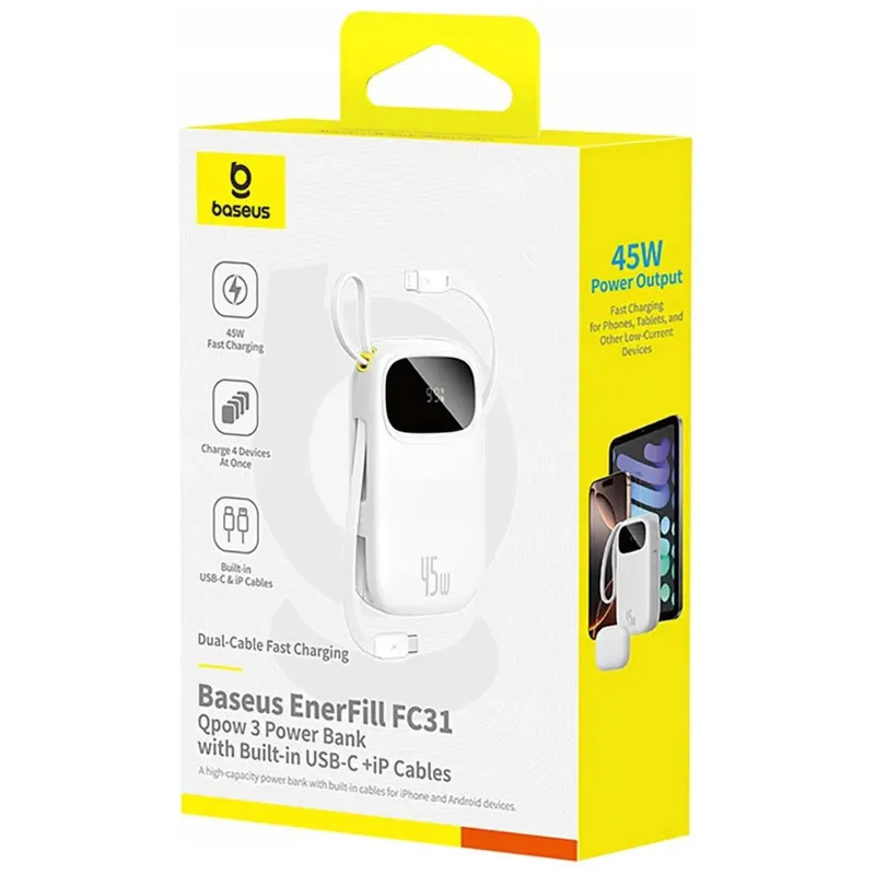 Портативное ЗУ Power Bank Baseus EnerFill FC31 PD22.5W with cables 20000 mAh (PPQD3) – Moon White. Фото 4 из 4
