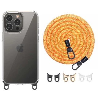Прозрачный силиконовый чехол с ремешком для Apple iPhone 14 Pro (6.1") — Orange / White
