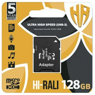 Карта пам'яті Hi-Rali microSDXC (UHS-3) 128 GB Card Class 10 з адаптером фото 1 з 3