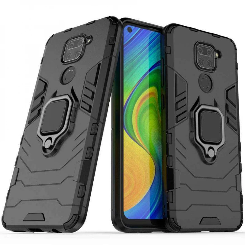 Протиударний чохол Transformer з кільцем на Xiaomi Redmi Note 9 / Redmi 10X – Чорний / Soul Black. Фото 2 з 7