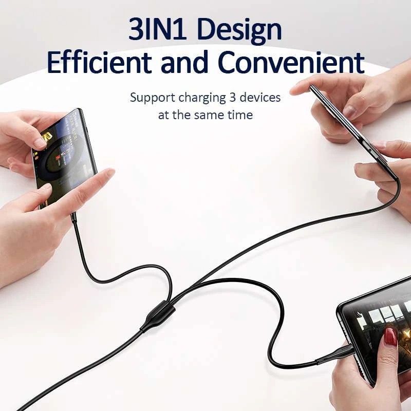 Дата кабель Usams US-SJ374 U38 3IN1 Charging Cable 1m – Чорний. Фото 4 з 5