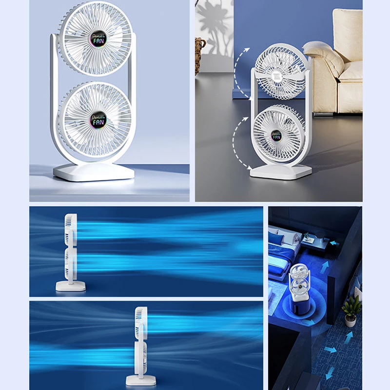 Настільний вентилятор Double head з регулюванням кута нахилу 3000 mAh – White. Фото 3 з 7