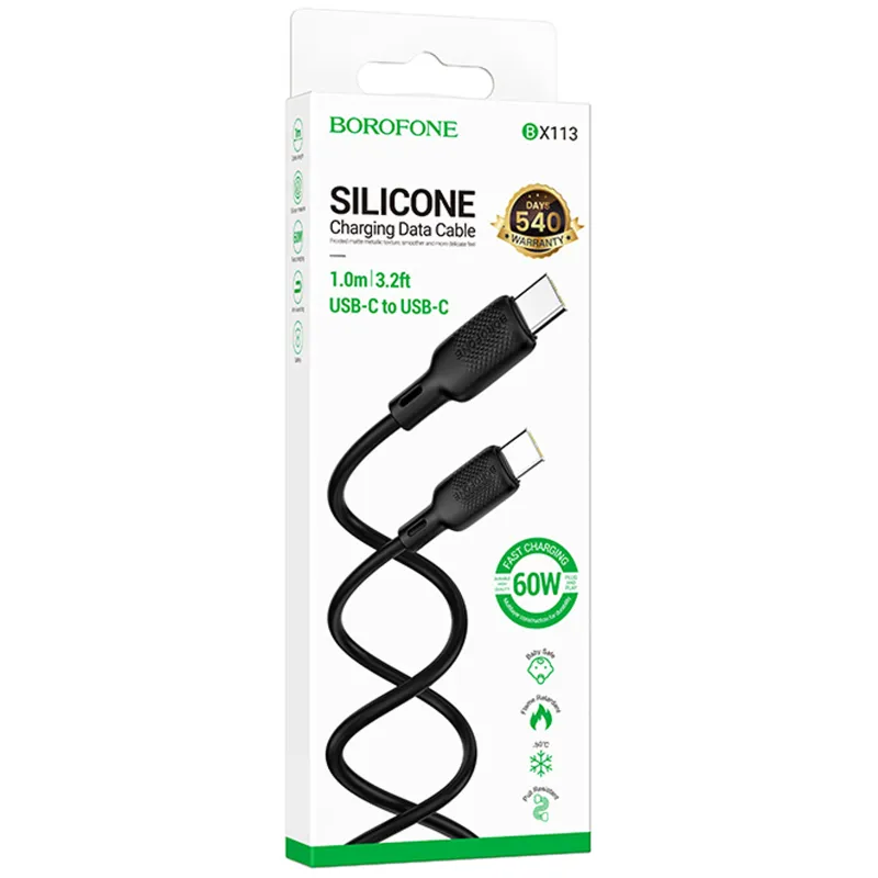 Дата кабель Borofone BX113 Lenny Type-C to Type-C 60W (1m) – Black. Фото 2 з 5
