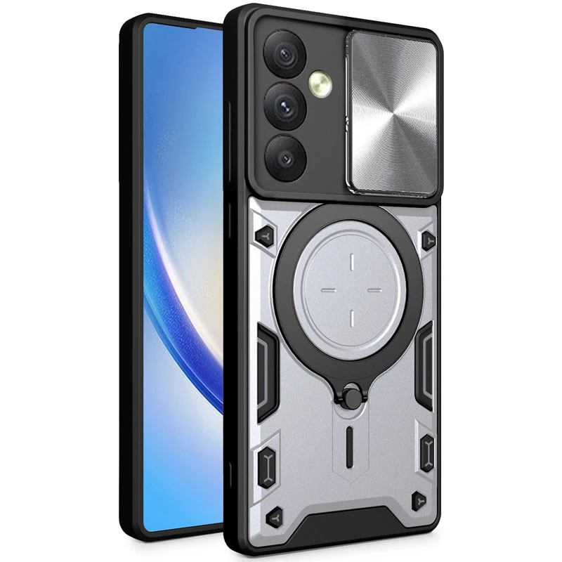 Ударопрочный чехол Bracket Ringstand с защитной шторкой для камеры для Samsung Galaxy M55 – silver. Фото 2 из 5