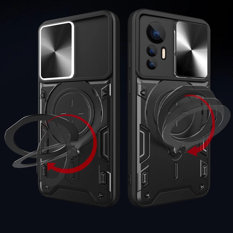 Ударостійкий чохол Bracket Ringstand із захисною шторкою для камери на Xiaomi Redmi Note 12S – Black. Фото 6 з 6