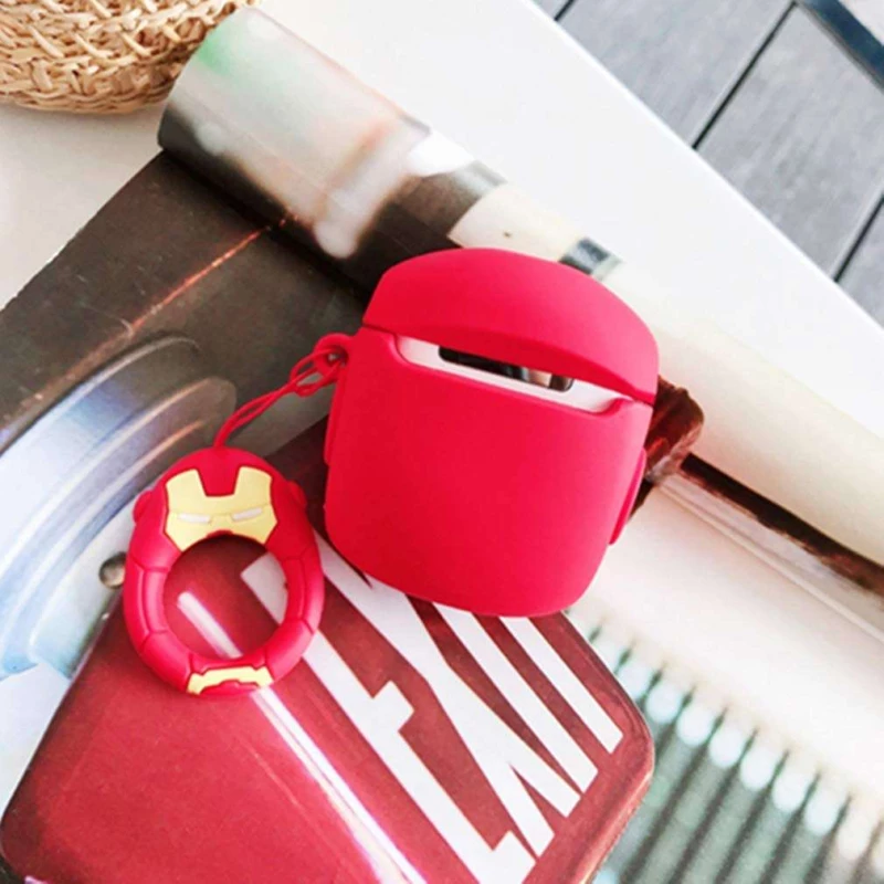 Силіконовий футляр Marvel & DC series для навушників AirPods 1/2 + кільце – Iron Man / Червоний. Фото 5 з 5