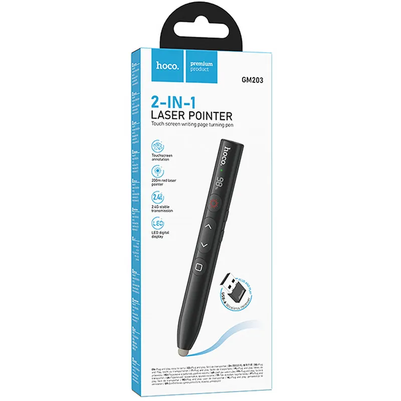Лазерна указка Hoco GM203 Touch + стілус 180mAh – Black. Фото 2 з 5