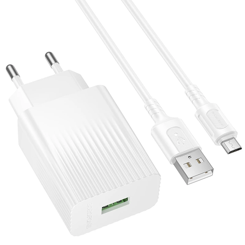 МЗП Borofone BAS72A Source QC3.0 (1USB-A) + кабель USB to MicroUSB – White. Фото 5 з 5