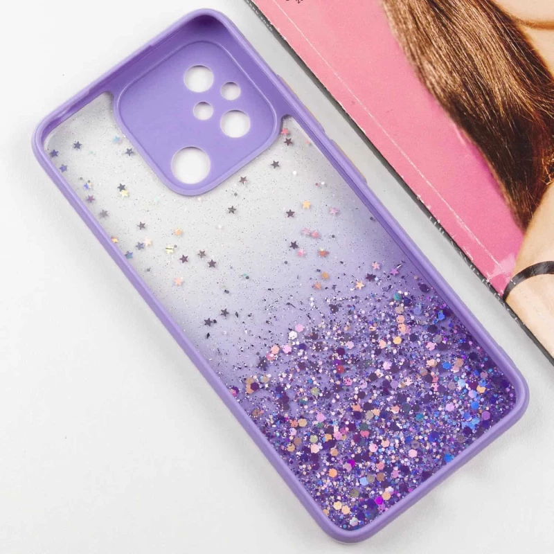 Чохол з блискітками та захистом камери на Xiaomi Redmi 12C / Poco C55 – Бузковий. Фото 6 з 9