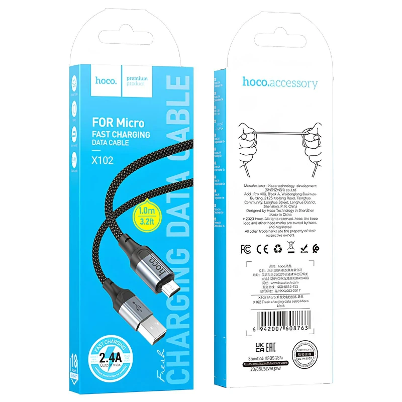 Дата кабель Hoco X102 Fresh USB to MicroUSB (1m) – Black. Фото 6 з 6