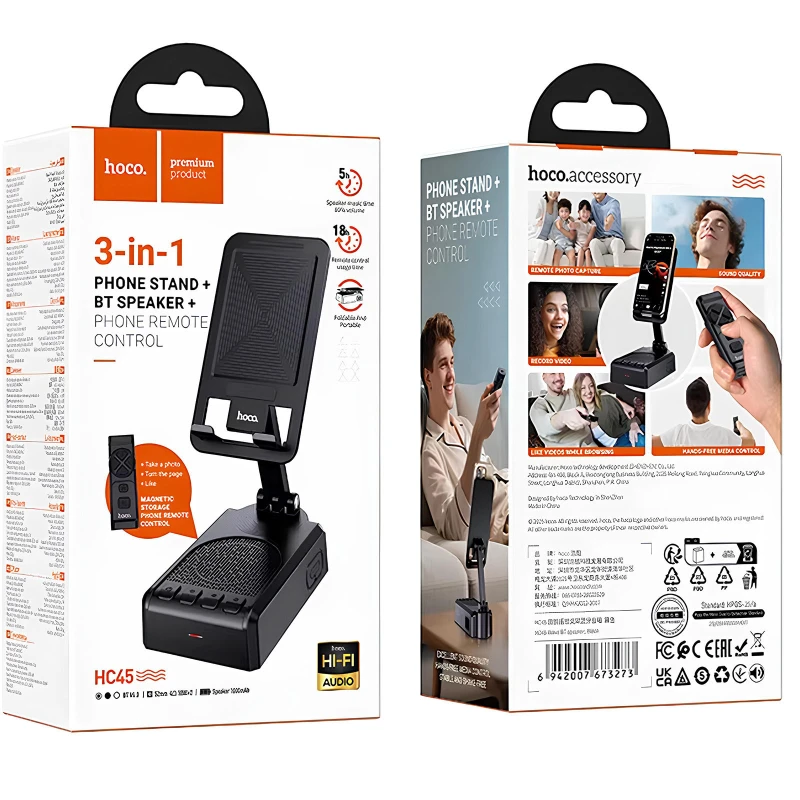 Bluetooth Колонка Hoco HC45 Wave з підставкою для телефону і пультом керування – Black. Фото 4 з 6