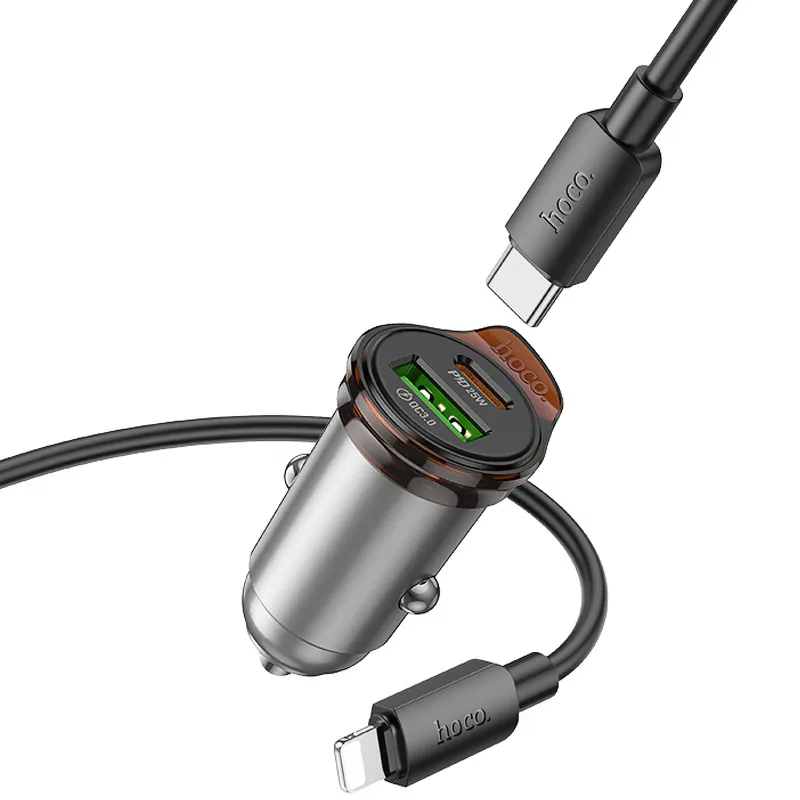 АЗП Hoco NZ16A Rigorous 43W (1USB-A/1C) + кабель Type-C to Lightning – Metal grey. Фото 5 з 6