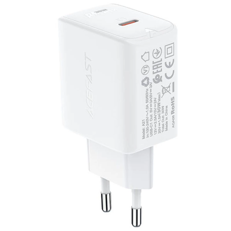 

СЗУ Acefast A21 30W GaN single USB-C (White)