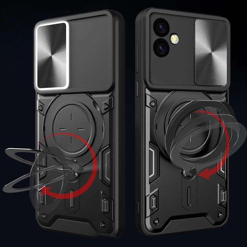 Ударостійкий чохол Bracket Ringstand із захисною шторкою для камери на Samsung Galaxy S24 FE – Black. Фото 5 з 6