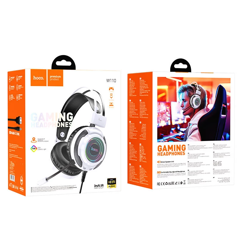 Накладні навушники Hoco W110 Resource (USB+3.5mm/2m) – White. Фото 5 з 5