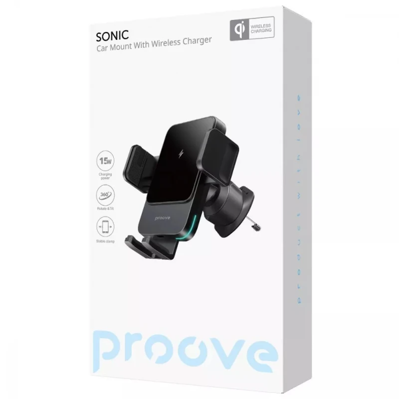 Автотримач з БЗП Proove Sonic 15W – Black. Фото 2 з 2