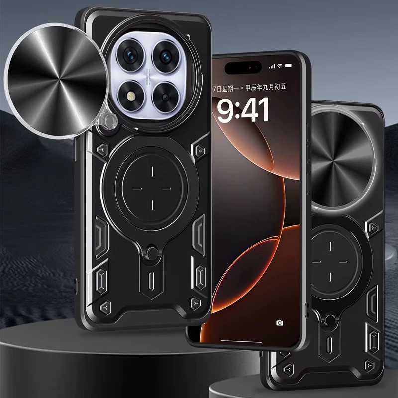 Ударопрочный чехол Bracket Ringstand с защитной шторкой для камеры для Xiaomi Redmi Note 14 Pro+ 5G – Black. Фото 3 из 6