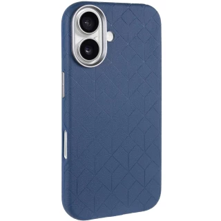 Кожаный чехол с узором и MagSafe для Apple iPhone 16 — Blue