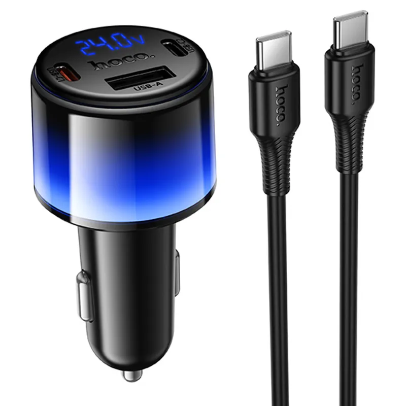 АЗУ Hoco Z69B Vivido PD57W+QC3.0 (1USB-A/2C) + кабель Type-C to Type-C – Black. Фото 1 из 6