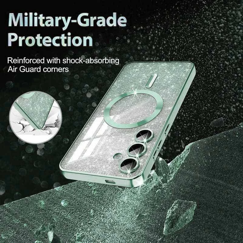 Чохол з блискітками, захисними лінзами на камеру та MagSafe на Samsung Galaxy S24 FE – Зелений / Green. Фото 5 з 7