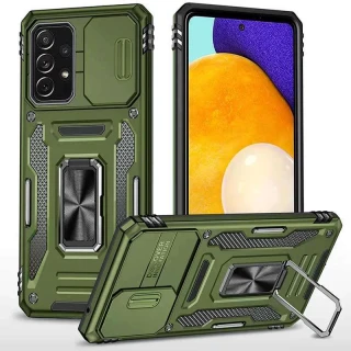 Ударопрочный чехол Square Ring c шторкой на камеру для Samsung Galaxy A23 4G — Оливковый / Army Green