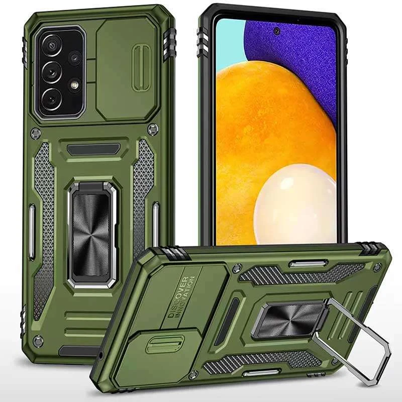Ударопрочный чехол Square Ring c шторкой на камеру для Samsung Galaxy A73 5G – Оливковый / Army Green. Фото 2 из 4