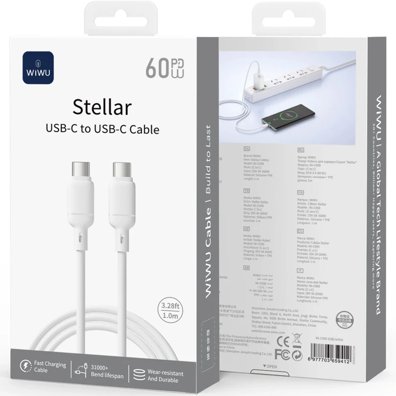 Дата кабель WIWU C090 Stellar Type-C to Type-C 60W (1m) – White. Фото 3 из 3