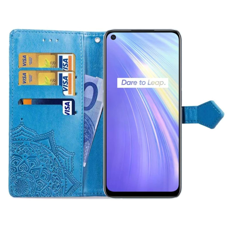 Кожаный чехол-книжка Art Case с визитницей для Realme 6 – Синий. Фото 2 из 6