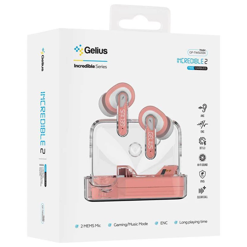 Бездротові TWS навушники Gelius Incredible 2 GP-TWS033X – Pink. Фото 3 з 3