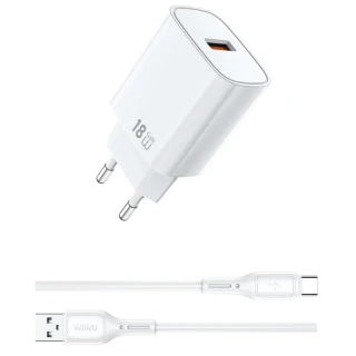 МЗП WIWU G006 Essen QC3.0 18W GaN (1USB-A) + кабель USB to Type-C фото 1 з 1
