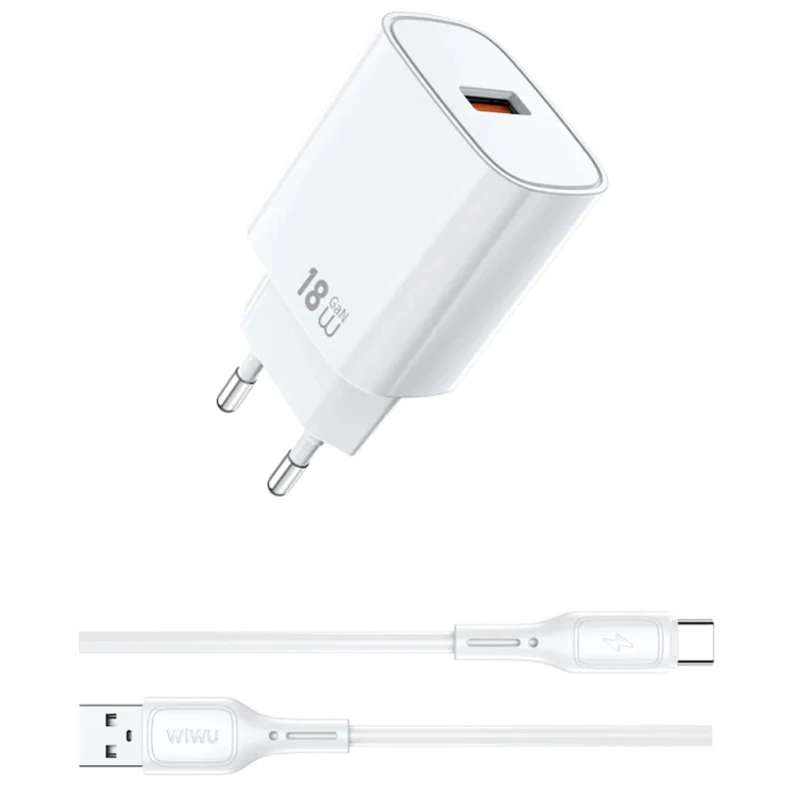 МЗП WIWU G006 Essen QC3.0 18W GaN (1USB-A) + кабель USB to Type-C – White. Фото 1 з 2
