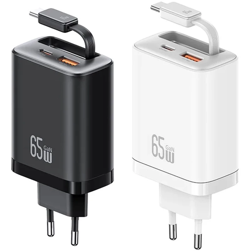 МЗП Usams US-CC299 GaN With Retractable Type-C Cable Xiang Ser. 65W (1USB-A/1C) фото 1 з 1