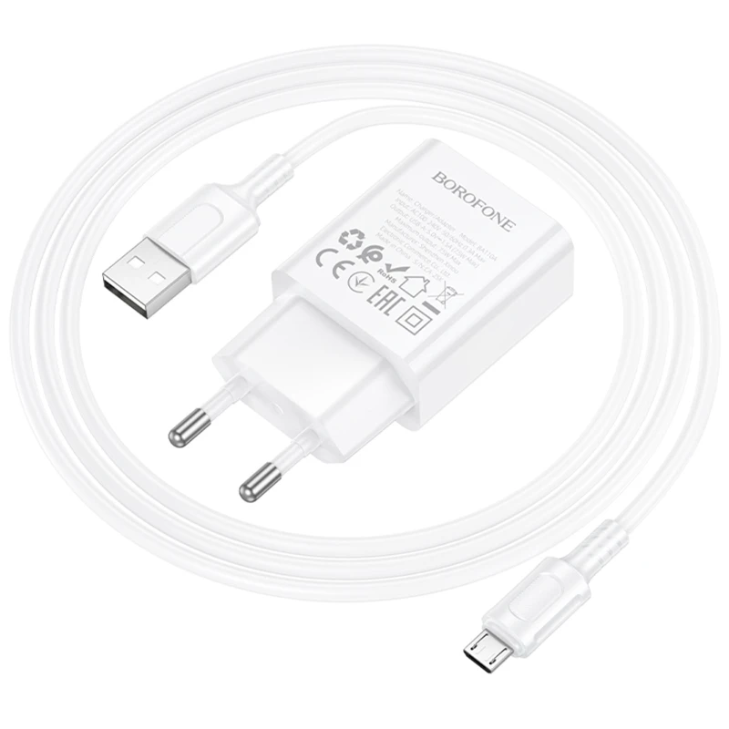 МЗП Borofone BA110A Lemi 7.5W (1USB-A) + кабель USB to MicroUSB – White. Фото 3 з 6