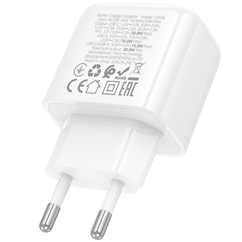 МЗП Hoco CS55A Surplus PD30W+QC3.0 (1USB-A/1C) – White. Фото 7 з 8
