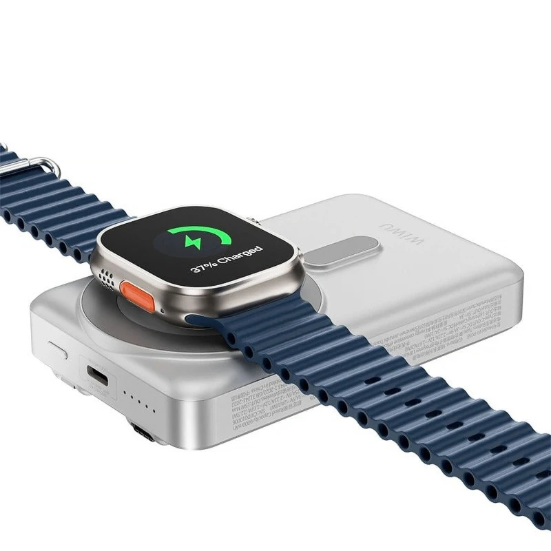 Портативний ЗП Power Bank WIWU Wi-P056 22.5W+PD20W з БЗП+iWatch with cable 10000 mAh – silver. Фото 4 з 5