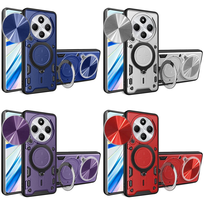 Ударостійкий чохол Bracket Ringstand із захисною шторкою для камери на Xiaomi Poco C75 фото 1 з 1