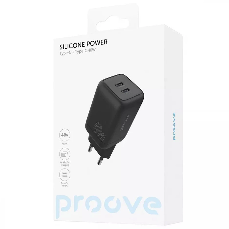 СЗУ Proove Silicone Power 40W (Type-C+Type-C) – Black. Фото 6 из 6