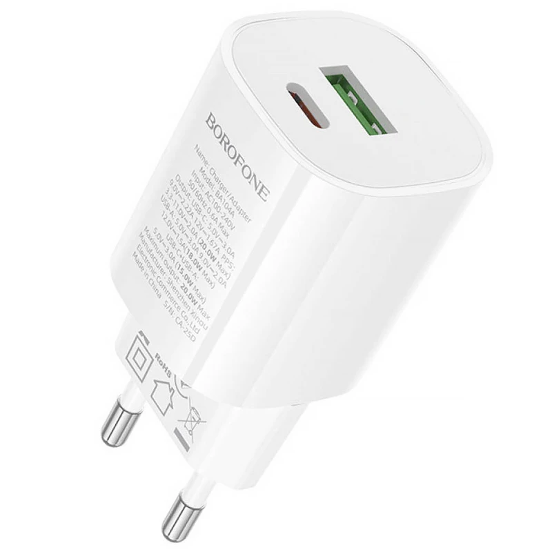 МЗП Borofone BA104A Pudding PD20W+QC3.0 (1USB-A/1C) – White. Фото 2 з 6