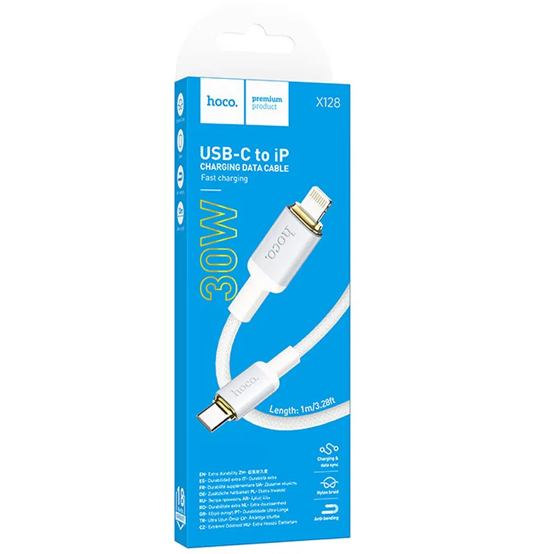 Дата кабель Hoco X128 Benefit Type-C to Lightning 30W (1m) – White. Фото 2 из 4