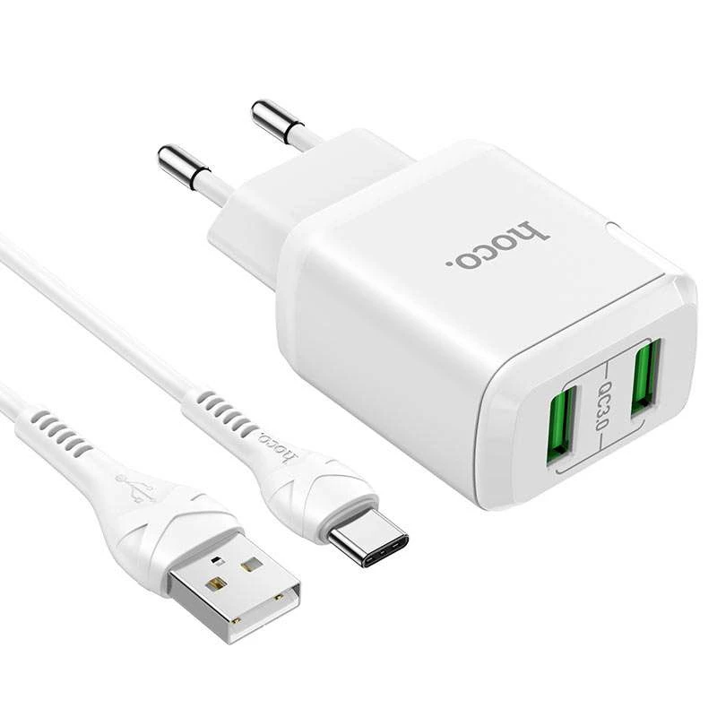 

МЗП HOCO N6 QC3.0 (2USB/3A) + USB - Type-C (Білий)