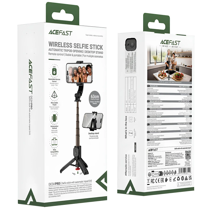 Монопод для селфи Acefast E43 трипод + съемный BT пульт – Black. Фото 6 из 6